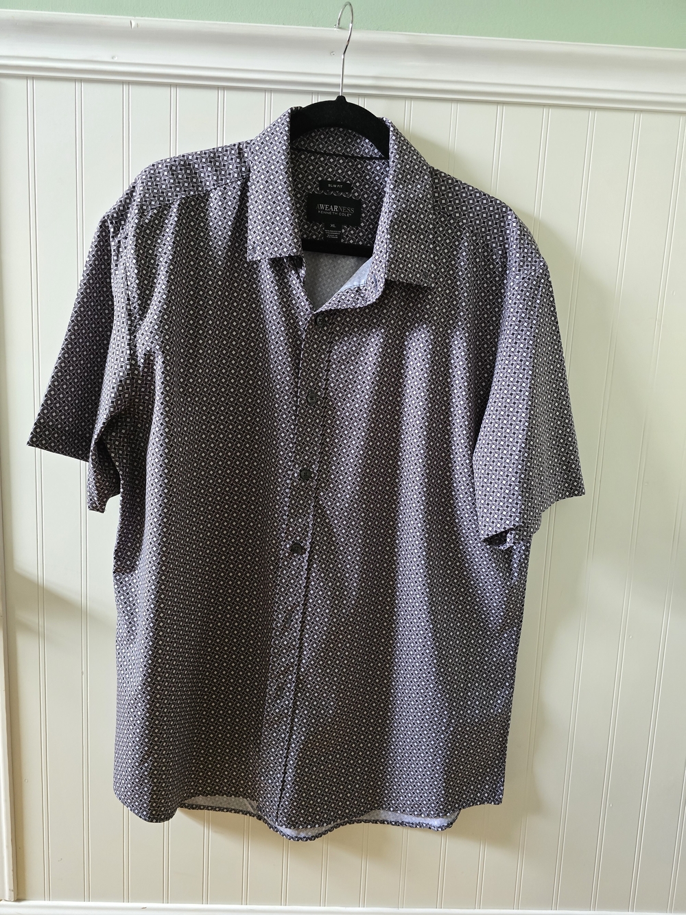 Kenneth Cole Short-Sleeve Printed Dress Shirt - Navy